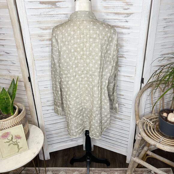 SOFT SURROUNDINGS Women's Large Linen Button Front Tunic Top Swiss Dot Coastal - Picture 9 of 11